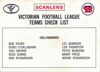 1974 Scanlens VFL - Checklists #NNO Checklist Front